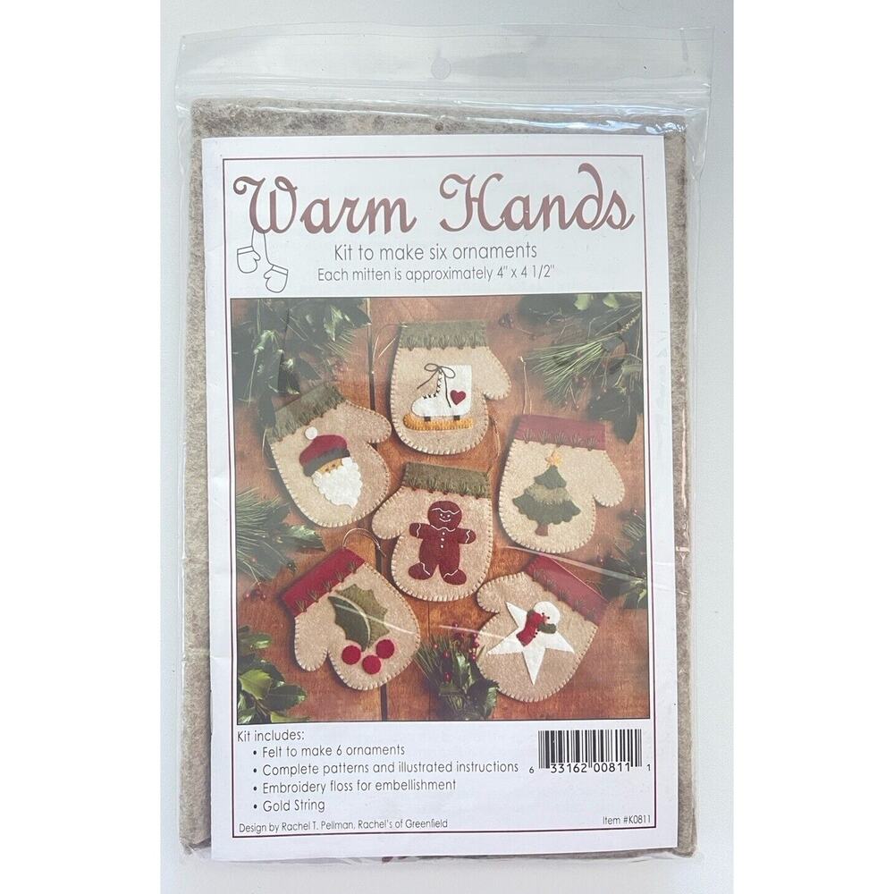 Warm Hands Kit 6 Ornament Kit Felt Mittens by Rachel's of Greenfield #K0811